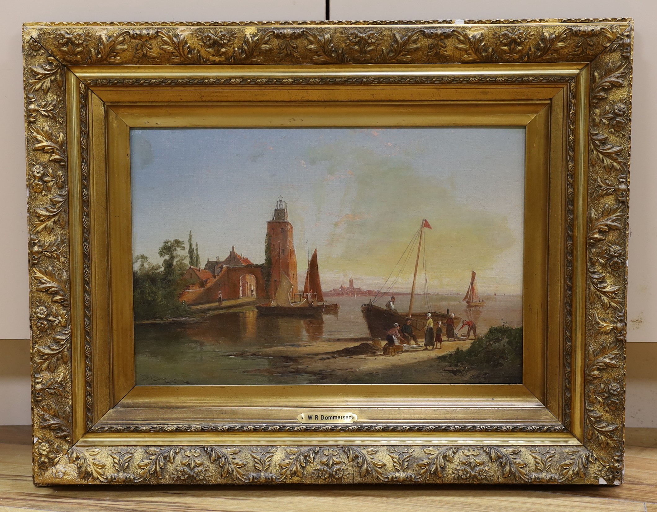 William Raymond Dommersen (Dutch, 1850-1927), oil on canvas, 'The Lighthouse at Talon on the Scheldt', signed, 30 x 45cm